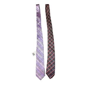 Jack Victor Silk & Alfani‎ Plaid Necktie Bundle Purple Grey Red Mens Ties Lot 2